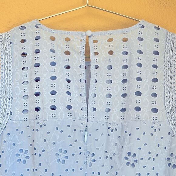 NWT Loft Dress Eyelet Flounce Shift Dress Baby Blue 4 - Picture 4 of 11